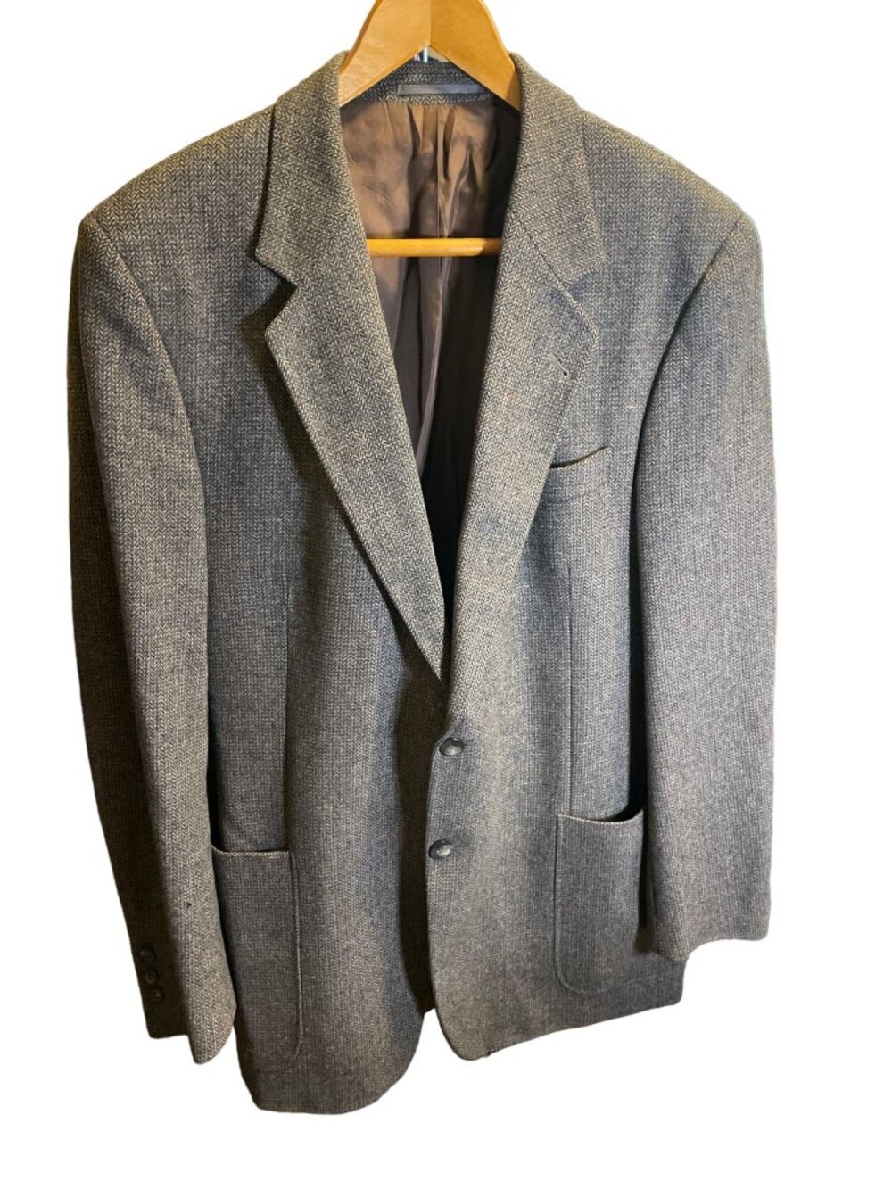 Giorgio Mens 42L Gray Herringbone Blazer Jacket Wool Blend Two Button Style